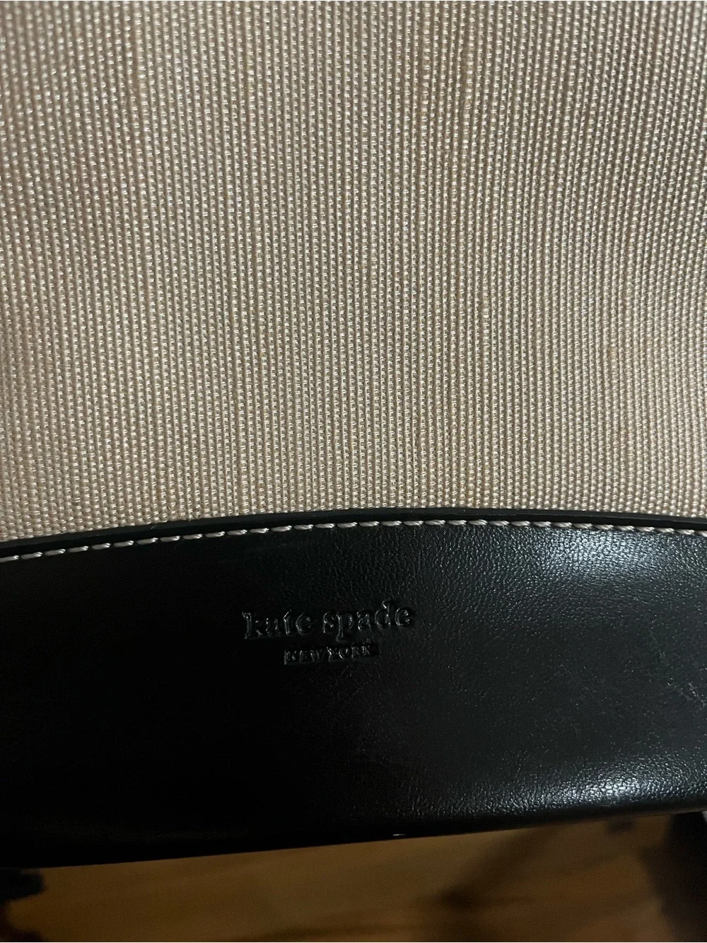 kate spade Cream Canvas and Black Leather Shoulder Bag
